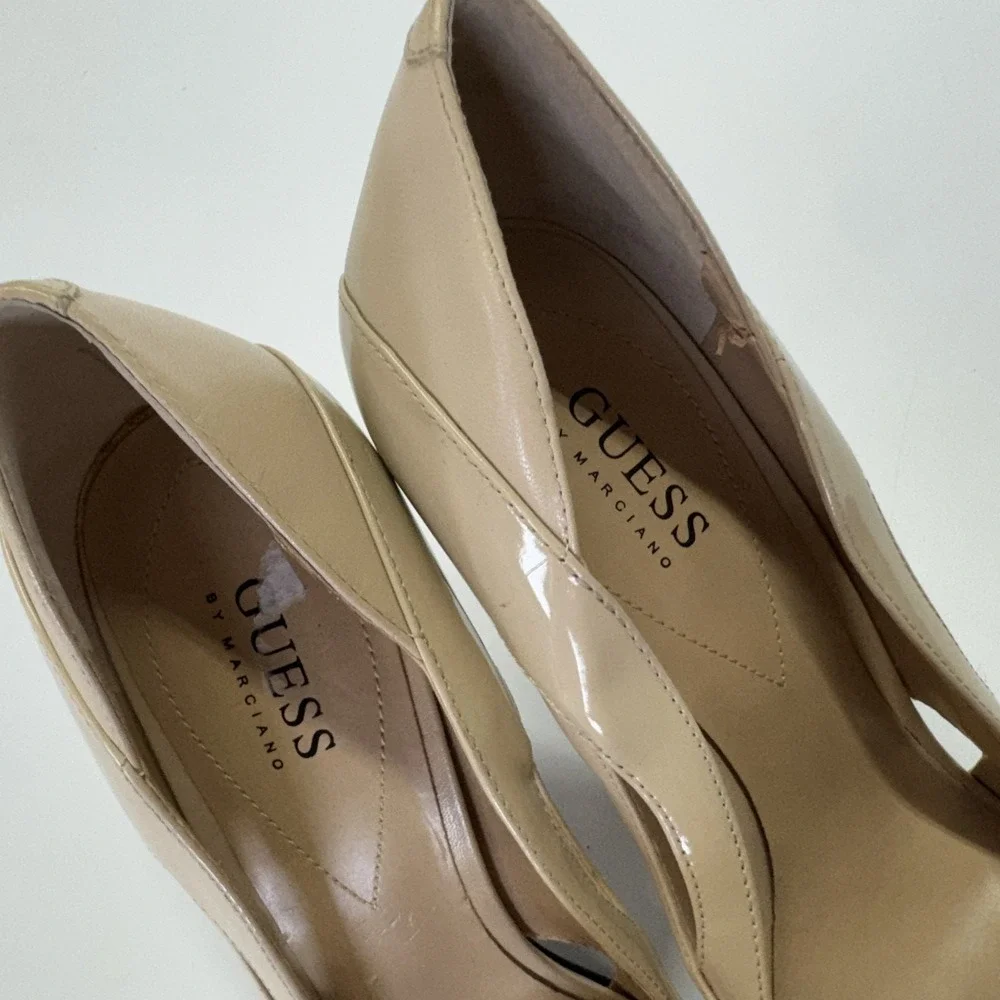 Guess Heels Women 10M Beige Chambery Patent Cutout Stiletto‎ Peep Toe